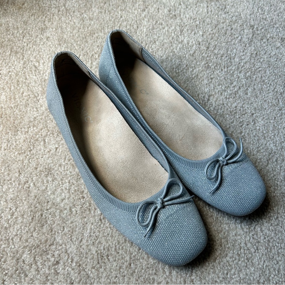 Vionic Klara Knit Women's 8.5 Ballet Flats Orthotic Arch Support Silver Gray